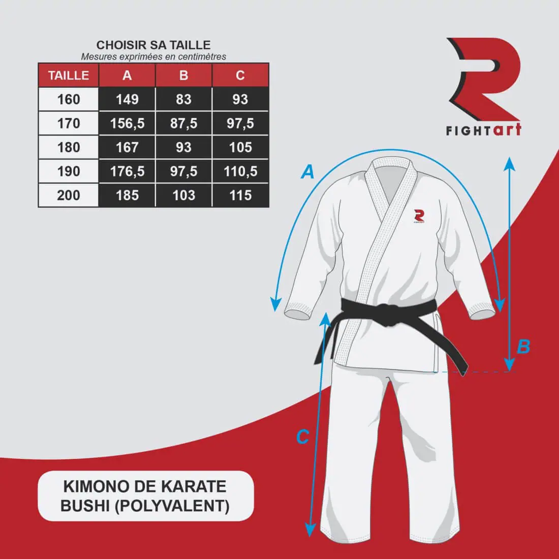 Kimono karaté entraînement - Modèle Bushi - Fight-Art 13 Kimono karaté entraînement - Modèle Bushi - Fight-Art-taille