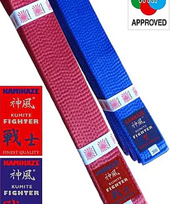 Ceinture compétition Karate KUMITE-FIGHTER KAMIKAZE Satin Rouge ou Bleue-wkf-approved