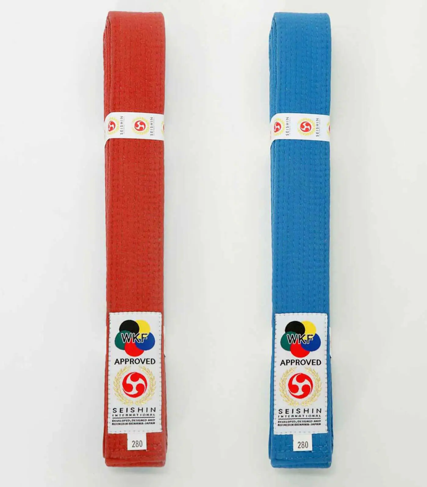 ceintures-de-competition-seishin-international-wkf-rouge-et-bleu-coton-dessus