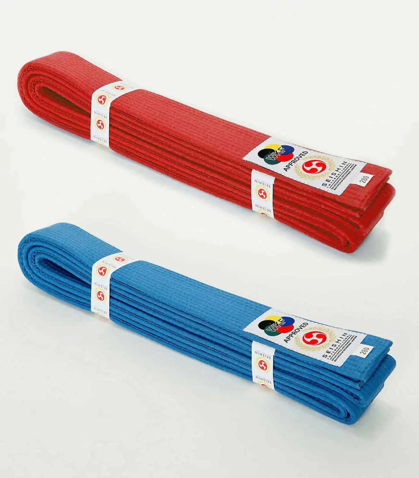 ceintures-de-competition-seishin-international-wkf-rouge-et-bleu-coton