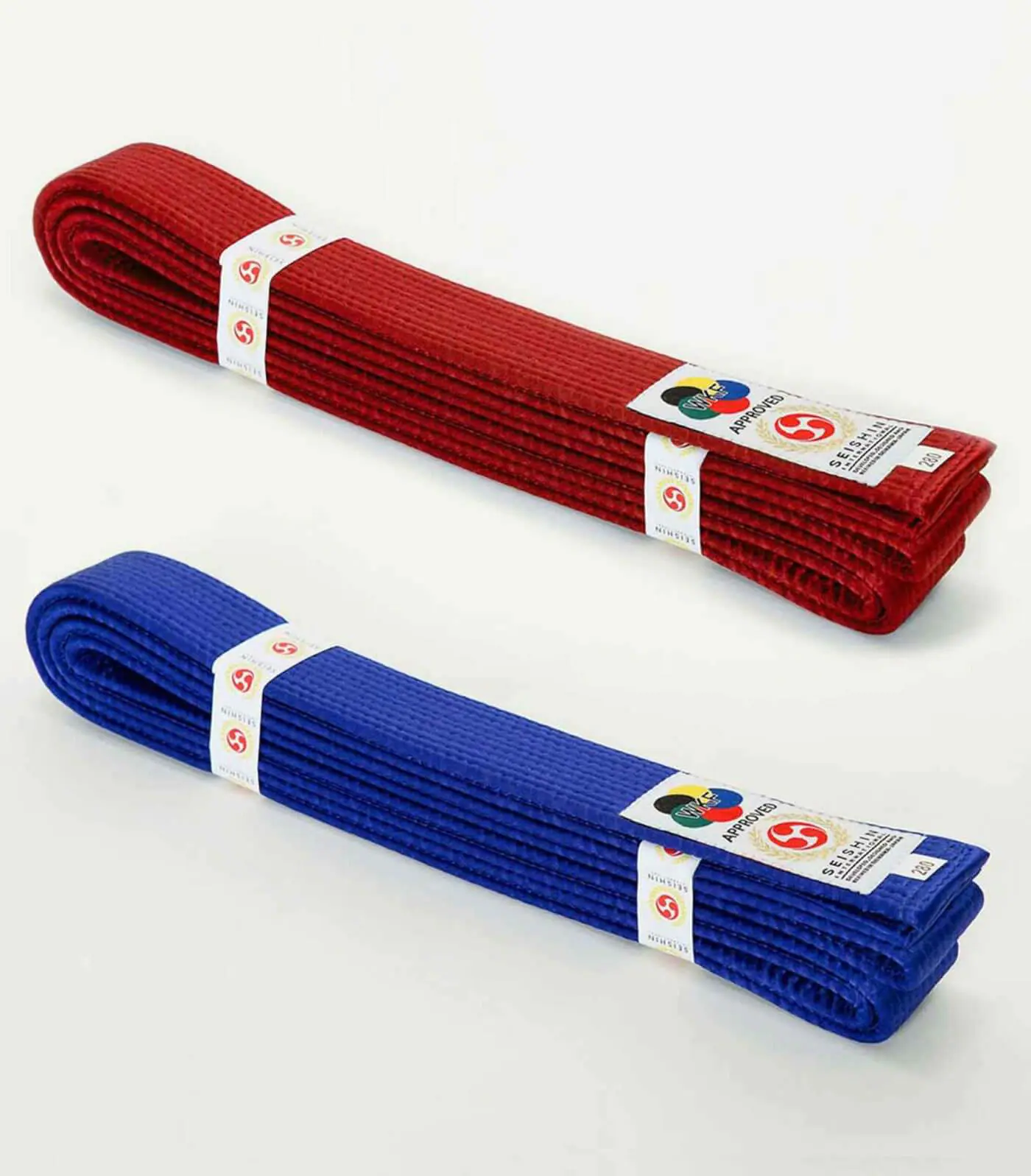 ceintures-de-competition-seishin-international-wkf-rouge-et-bleu-satin